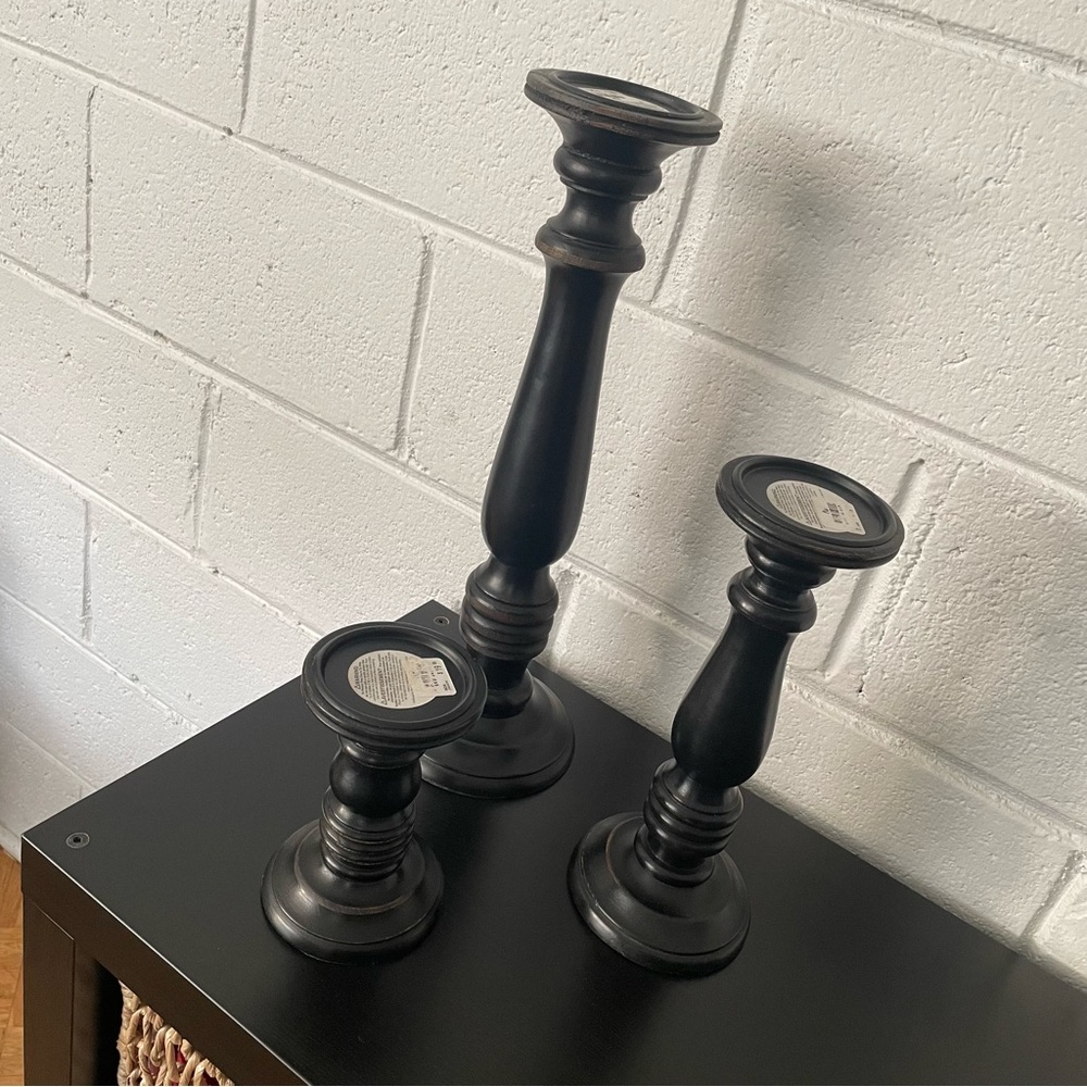 Black Wood Pillar Candle Holder Sticks